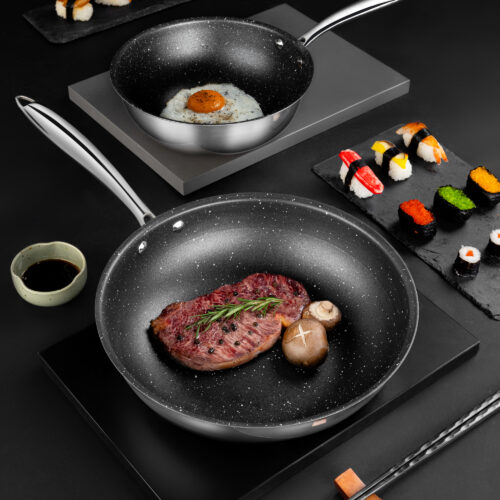 Chảo inox liền khối sâu lòng chống dính vân đá XCOOK XS02