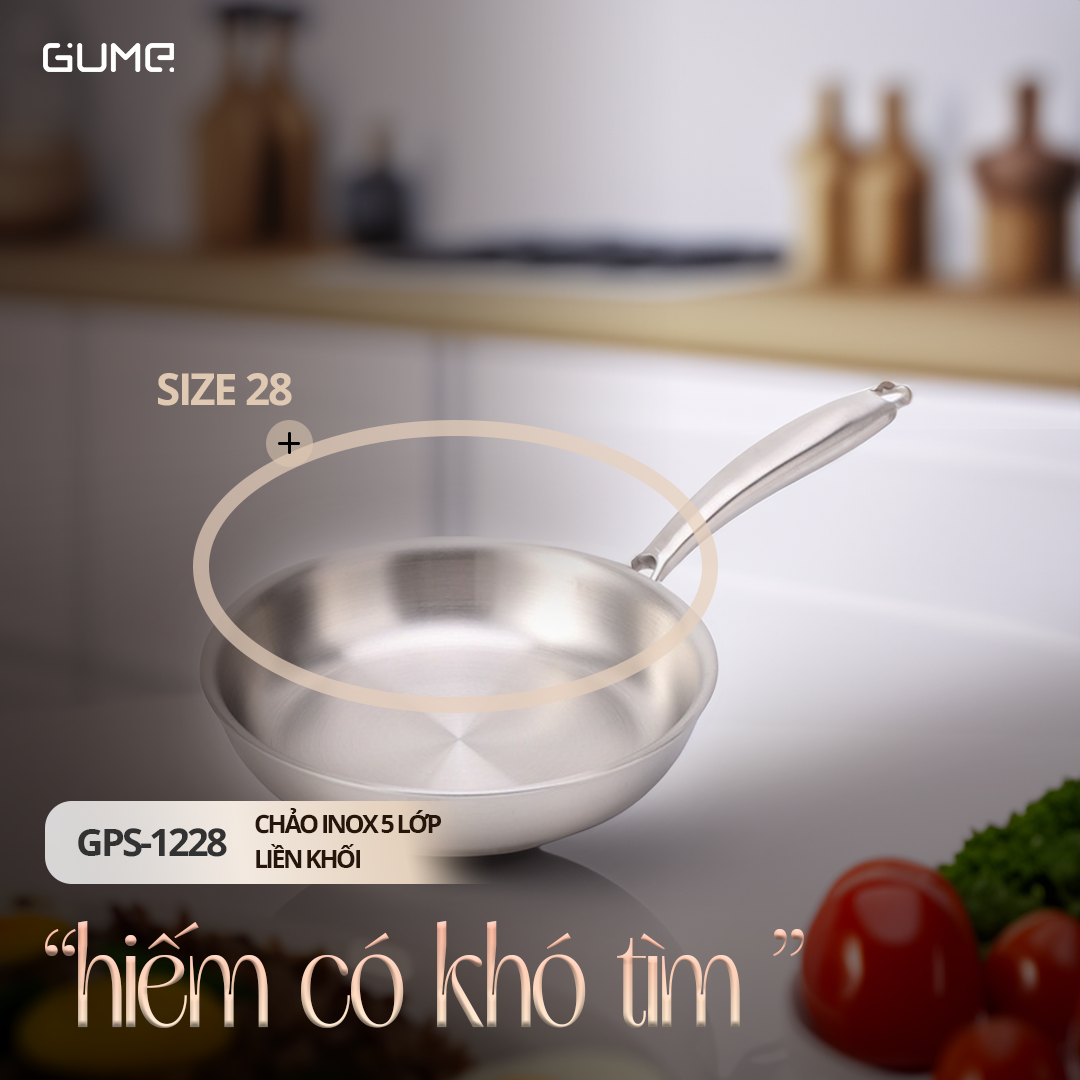 chao-gume-28cm-1 Chảo inox 5 lớp liền khối 28cm Gume GPS-1228