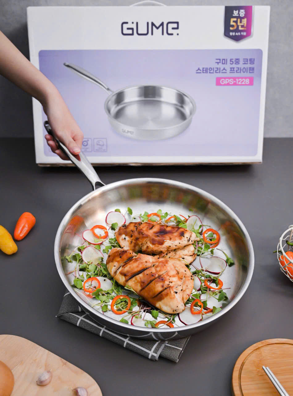 chao-gume-28cm-3 Chảo inox 5 lớp liền khối 28cm Gume GPS-1228